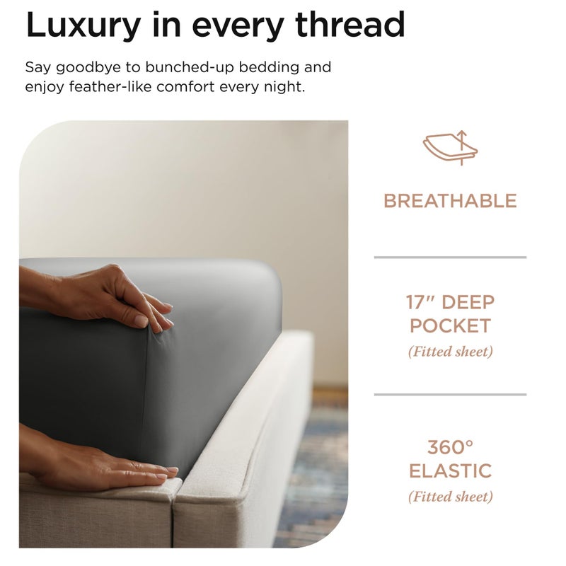 Threadmill ملاءات قطنية من Threadmill Supima - عدد الخيوط 1200، مقاس Cal King، 4 قطع، مجموعة باللون الرمادي الداكن، ملاءات ذات جيوب عميقة بجودة الفنادق 5 نجوم - Image 5